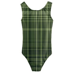 Green Madras Plaid Kids  Cut-out Back One Piece Swimsuit by SpinnyChairDesigns