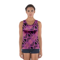Fuchsia Black Abstract Checkered Stripes  Sport Tank Top  by SpinnyChairDesigns