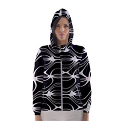 Black And White Clam Shell Pattern Women s Hooded Windbreaker by SpinnyChairDesigns