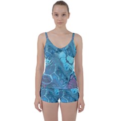 Blue Marble Abstract Art Tie Front Two Piece Tankini by SpinnyChairDesigns