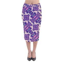 Amethyst And Pink Checkered Stripes Velvet Midi Pencil Skirt by SpinnyChairDesigns