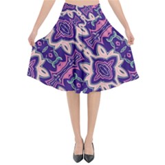 Amethyst And Pink Checkered Stripes Flared Midi Skirt by SpinnyChairDesigns