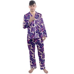 Amethyst And Pink Checkered Stripes Men s Long Sleeve Satin Pyjamas Set by SpinnyChairDesigns