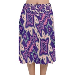 Amethyst And Pink Checkered Stripes Velvet Flared Midi Skirt by SpinnyChairDesigns