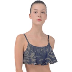Taupe Umber Abstract Art Swirls Frill Bikini Top by SpinnyChairDesigns