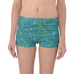 Abstract Blue Green Jungle Paisley Reversible Boyleg Bikini Bottoms by SpinnyChairDesigns