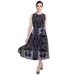 Chive Purple Black Abstract Art Pattern Round Neck Boho Dress by SpinnyChairDesigns