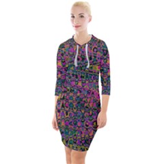 Colorful Bohemian Mosaic Pattern Quarter Sleeve Hood Bodycon Dress by SpinnyChairDesigns