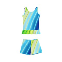 Sporty Stripes Swoosh Green Blue Kids  Boyleg Swimsuit by SpinnyChairDesigns
