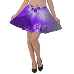 Violet Purple Flower Print Velvet Skater Skirt by SpinnyChairDesigns