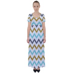 Chevron  High Waist Short Sleeve Maxi Dress by Sobalvarro