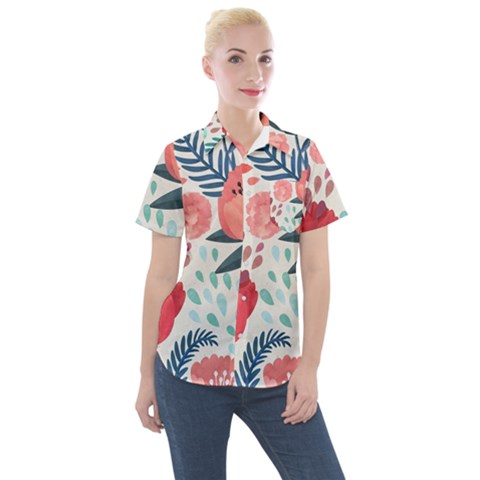 Floral  Women s Short Sleeve Pocket Shirt by Sobalvarro