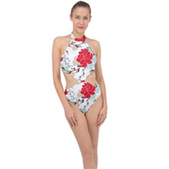 Floral Pattern  Halter Side Cut Swimsuit by Sobalvarro