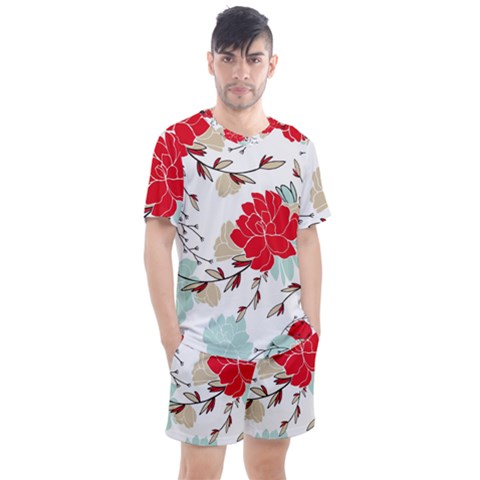 Floral Pattern  Men s Mesh Tee And Shorts Set by Sobalvarro