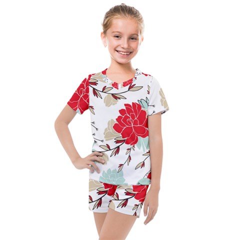 Floral Pattern  Kids  Mesh Tee And Shorts Set by Sobalvarro