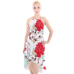 Floral Pattern  High-low Halter Chiffon Dress  by Sobalvarro