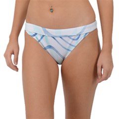 Faded Denim Blue Abstract Stripes On White Band Bikini Bottom by SpinnyChairDesigns