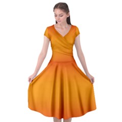 Red Orange Gradient Ombre Colored Cap Sleeve Wrap Front Dress