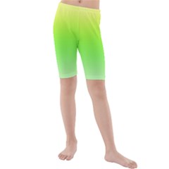 Lemon Yellow And Lime Green Gradient Ombre Color Kids  Mid Length Swim Shorts by SpinnyChairDesigns