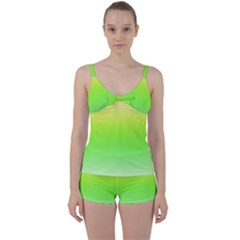 Lemon Yellow And Lime Green Gradient Ombre Color Tie Front Two Piece Tankini by SpinnyChairDesigns