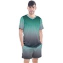 Teal Green and Grey Gradient Ombre Color Men s Mesh Tee and Shorts Set View1