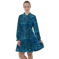 Blue Green Abstract Art Geometric Pattern All Frills Chiffon Dress by SpinnyChairDesigns