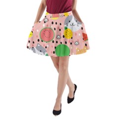 Cats And Fruits  A-line Pocket Skirt by Sobalvarro