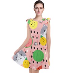 Cats And Fruits  Tie Up Tunic Dress by Sobalvarro