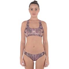 Tea Rose Pink And Brown Abstract Art Color Cross Back Hipster Bikini Set by SpinnyChairDesigns
