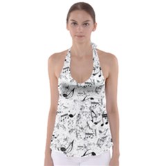 Black And White Music Notes Babydoll Tankini Top by SpinnyChairDesigns