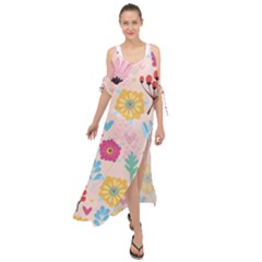 Tekstura-fon-tsvety-berries-flowers-pattern-seamless Maxi Chiffon Cover Up Dress by Sobalvarro