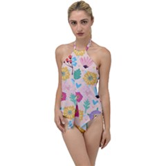 Tekstura-fon-tsvety-berries-flowers-pattern-seamless Go With The Flow One Piece Swimsuit by Sobalvarro