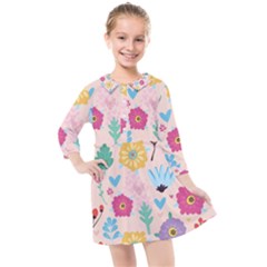 Tekstura-fon-tsvety-berries-flowers-pattern-seamless Kids  Quarter Sleeve Shirt Dress by Sobalvarro