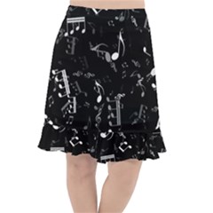 Black And White Music Notes Fishtail Chiffon Skirt by SpinnyChairDesigns