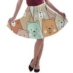 Colorful-baby-bear-cartoon-seamless-pattern A-line Skater Skirt by Sobalvarro