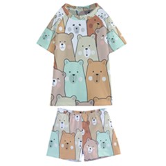 Colorful-baby-bear-cartoon-seamless-pattern Kids  Swim Tee And Shorts Set by Sobalvarro