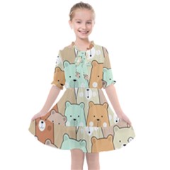 Colorful-baby-bear-cartoon-seamless-pattern Kids  All Frills Chiffon Dress by Sobalvarro