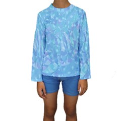 Light Blue Abstract Mosaic Art Color Kids  Long Sleeve Swimwear by SpinnyChairDesigns