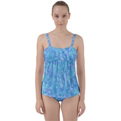 Light Blue Abstract Mosaic Art Color Twist Front Tankini Set by SpinnyChairDesigns