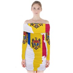 Flag Map Of Moldova Long Sleeve Off Shoulder Dress by abbeyz71