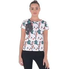 Seamless-cute-cat-pattern-vector Short Sleeve Sports Top  by Sobalvarro
