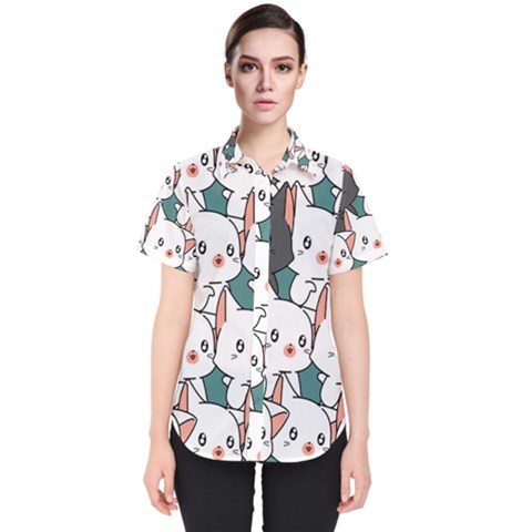 Seamless-cute-cat-pattern-vector Women s Short Sleeve Shirt by Sobalvarro