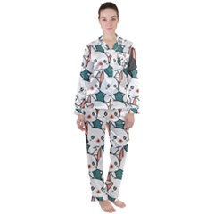 Seamless-cute-cat-pattern-vector Satin Long Sleeve Pyjamas Set by Sobalvarro