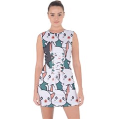 Seamless-cute-cat-pattern-vector Lace Up Front Bodycon Dress by Sobalvarro