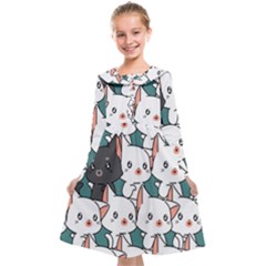Seamless-cute-cat-pattern-vector Kids  Midi Sailor Dress by Sobalvarro