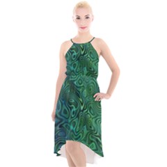 Emerald Green Blue Marbled Color High-low Halter Chiffon Dress  by SpinnyChairDesigns