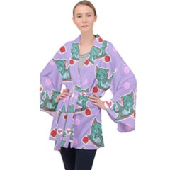 Playing Cats Long Sleeve Velvet Kimono  by Sobalvarro