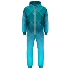 Aqua Blue And Teal Color Diamonds Hooded Jumpsuit (men)  by SpinnyChairDesigns