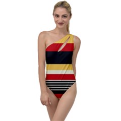 Contrast Yellow With Red To One Side Swimsuit by tmsartbazaar