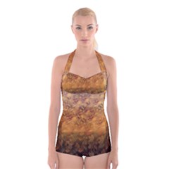 Fall Leaves Gradient Small Boyleg Halter Swimsuit  by Abe731